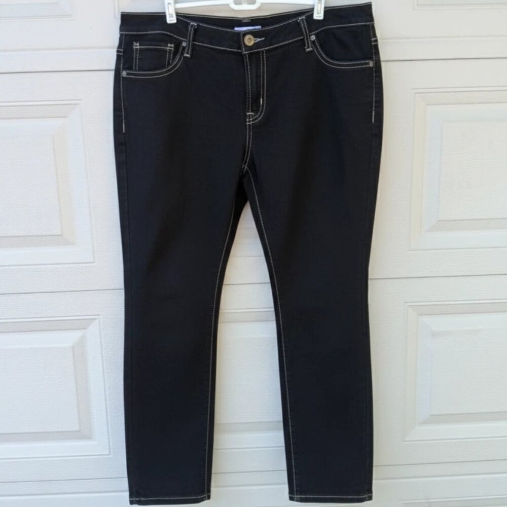 Bongo Plus 20W Straight Leg Jeans Black Denim Contrast Thick Stitch Stretch Y2K‎